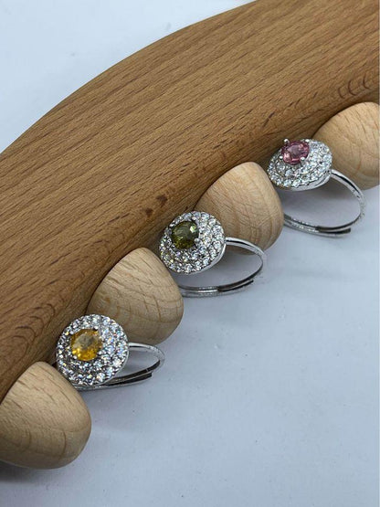 Natural Tourmaline adjustable rings sterling silver S925 Gift for her or him with Gift Box