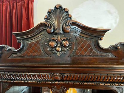 Impressive very large antique wall unit display cabinet mahogany 330x200x60cm hand carved