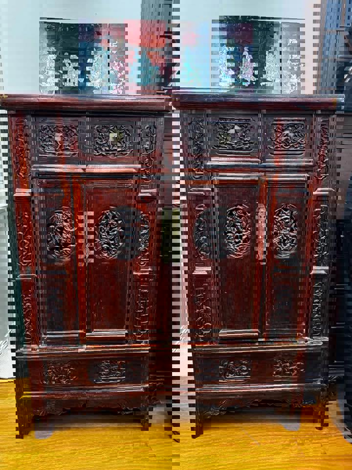 116h x 100w x 67d cm antique Chinese wedding cabinet hall stand tall boy 1800s