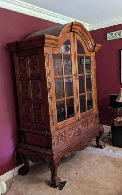 Impressive vintage display cabinet 3 parts easy move solid timber 238x165x80 cm