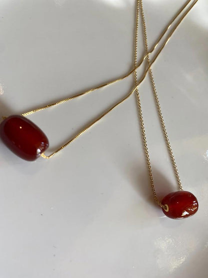 Elegant AU750 18k Red Agate Necklace with Gold Plated Chain