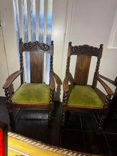 Load image into Gallery viewer, A pair of Antique solid timber chair excellent condition green velvet
