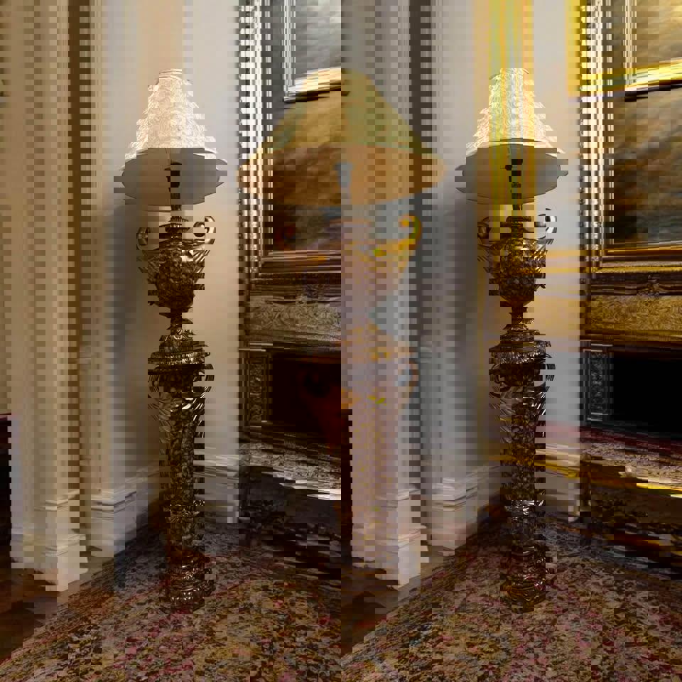 Marble like floor lamp can be separated two parts antique gold lamp table