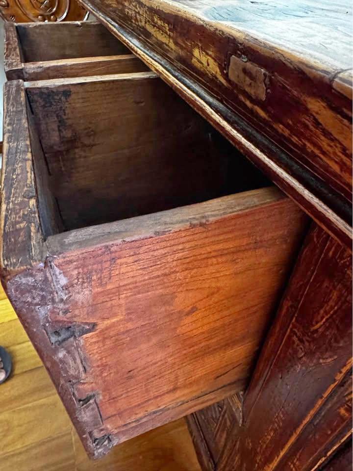 Antique Handcrafted Wooden Chest with Intricate Carvings