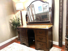 Load image into Gallery viewer, Antique solid timber walnut dresser dressing table large mirror excellent
