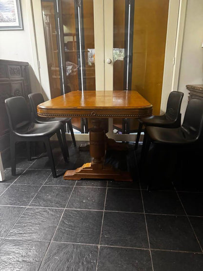 Antique small extended dining table solid timber with 4 chairs