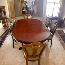 Load image into Gallery viewer, (200+50)x118x80h cm vintage dinner table with 6 matching leather chairs perfect
