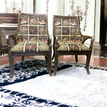 Load image into Gallery viewer, Antique timber arm chairs excellent for their ages solid and strong nice cushion
