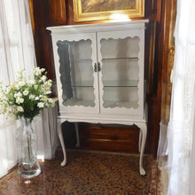 Load image into Gallery viewer, White antique Queen Anne display cabinet 150cm height
