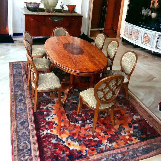 Impressive solid dinner table 2.45mx1.30m with 8 cushion large chairs