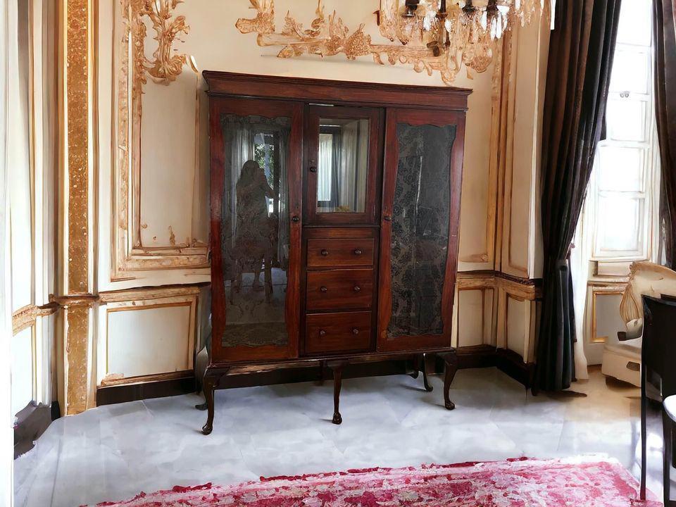 Antique Wooden Display Cabinet with Drawers