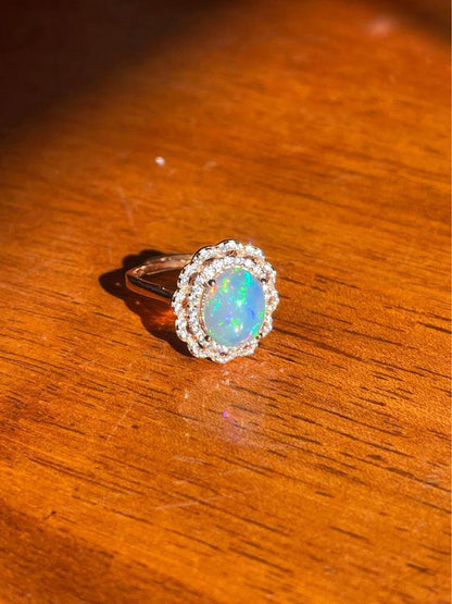 Natural jelly opal in 925 silver rose gold ring plated adjustable size brand new Xmas gift for her