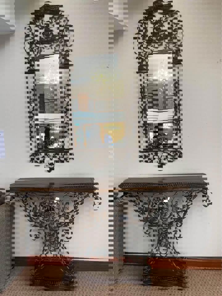 Large iron and timber antique hall stand with matching mirror excellent