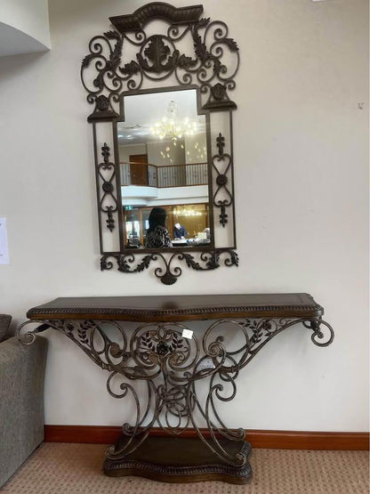 Large iron and timber antique hall stand with matching mirror excellent