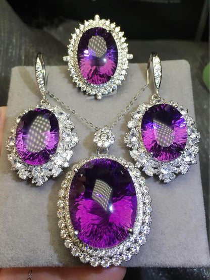 Stunning AAAA Amethyst Jewelry Set in Silver amethyst earrings ring&pendant
