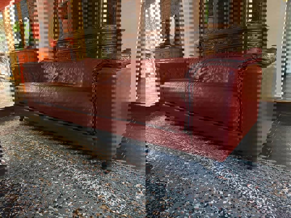 Vintage pure red leather sofa super comfortable 3 seats