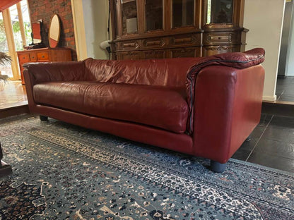 Vintage pure red leather sofa super comfortable 3 seats