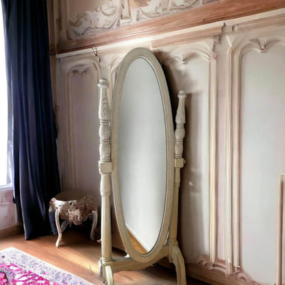 White antique style French cabinet tall boy chest of drawers full length mirror bedside tables