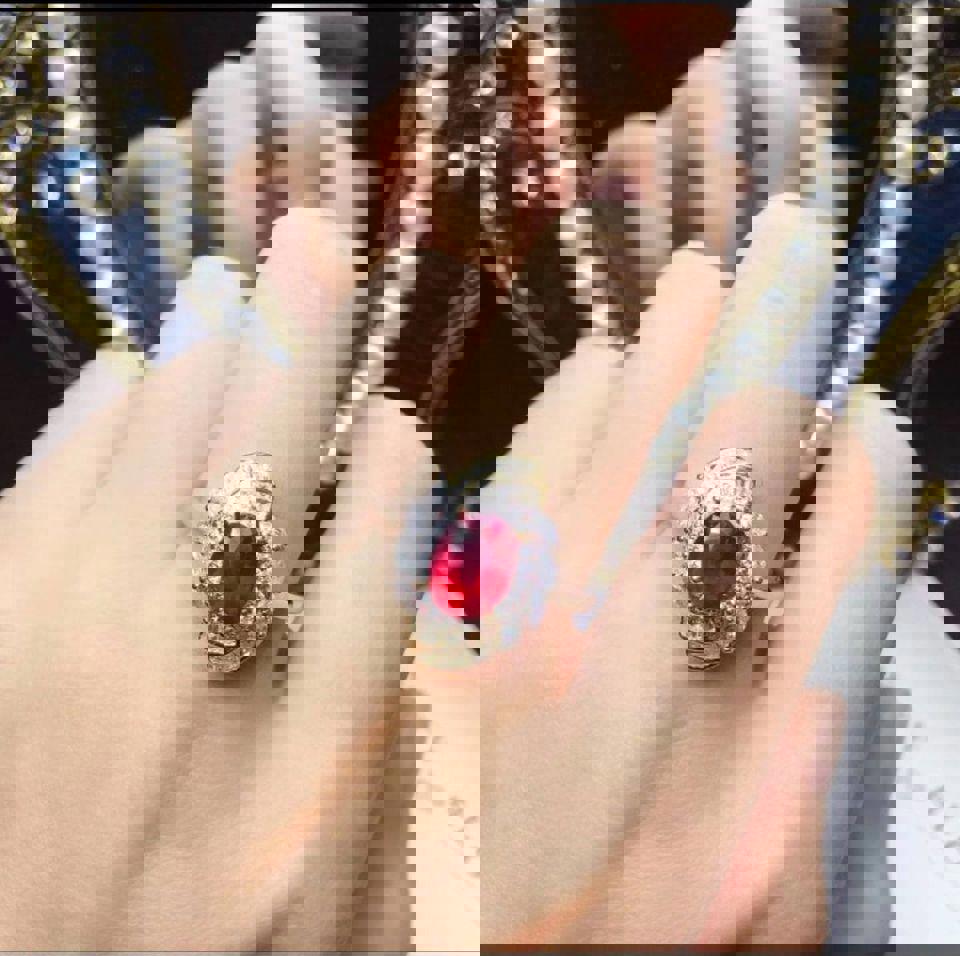 Natural Ruby in Sterling Silver with zircon adjustable ring and necklace set Great Gift for Her