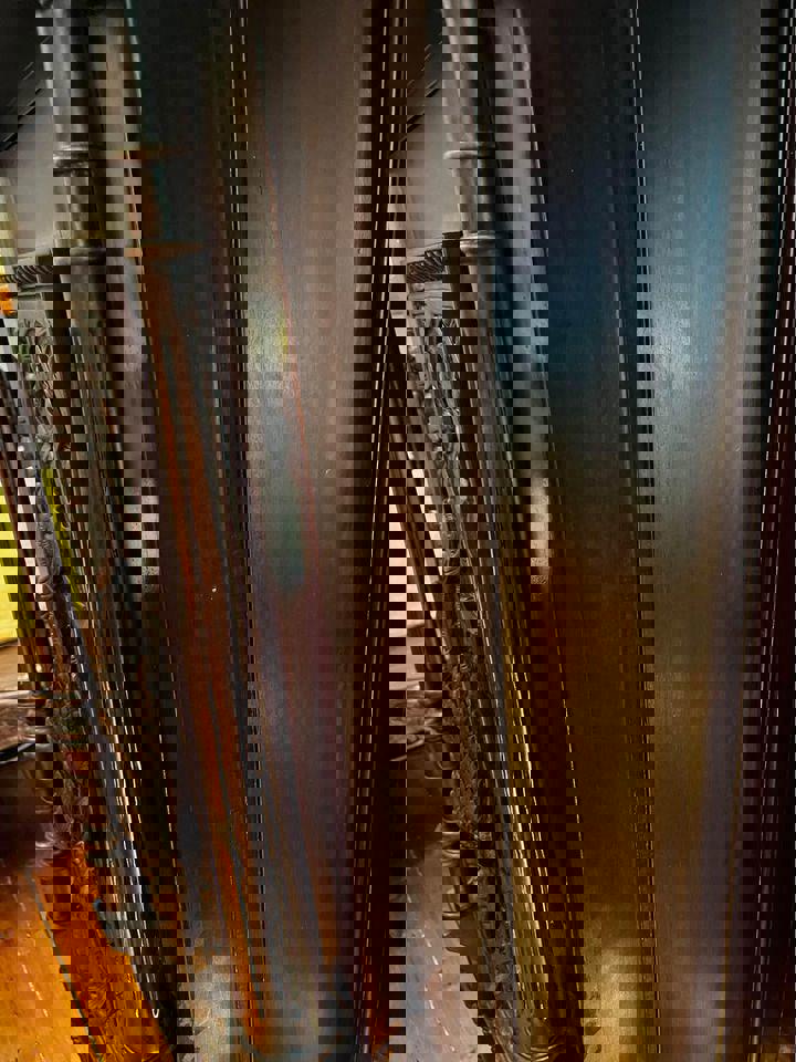 Impressive very large antique wall unit display cabinet mahogany 330x200x60cm hand carved