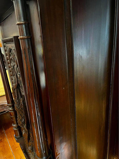 Impressive very large antique wall unit display cabinet mahogany 330x200x60cm hand carved