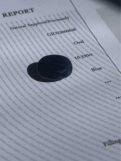 10.33ct natural blue sapphire with international certificate GEMID from Kashmir