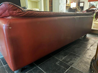 Vintage pure red leather sofa super comfortable 3 seats