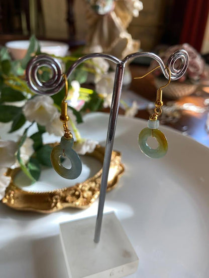 A grade Green jade earrings in gold plated silver set