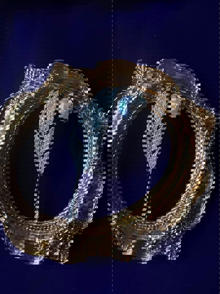 Vintage style natural pearl brooch earrings ring gold plated well made brand new