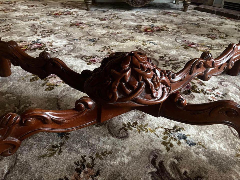 Mahogany Wood HandCarved GetrudeHall/ConsoleTable/center table Marble 88x145x87h