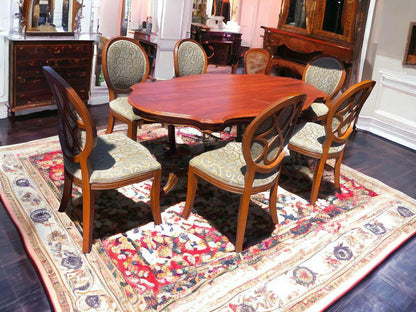 Antique solid timber oval shape dining table 175x 108x76 cm with 6 chairs