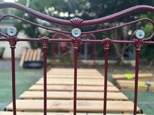 Load image into Gallery viewer, Antique steel single bed frame with wheels solid timber slats and
