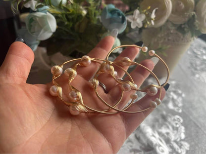 Natural freshwater pearls bangle adjustable 14k gold filled handmade gift