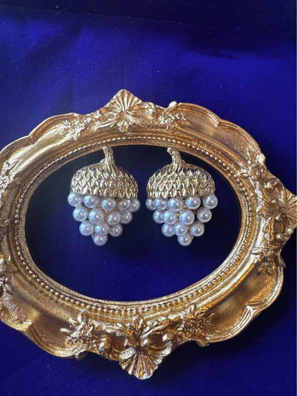 Vintage style natural pearl brooch earrings ring gold plated well made brand new