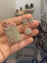 Load image into Gallery viewer, Matching Jade pendant earrings and ring set rose gold plated in silver brand new gift present
