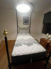 Load image into Gallery viewer, Antique king single iron frame over 100 years $500 with nearly new mattress
