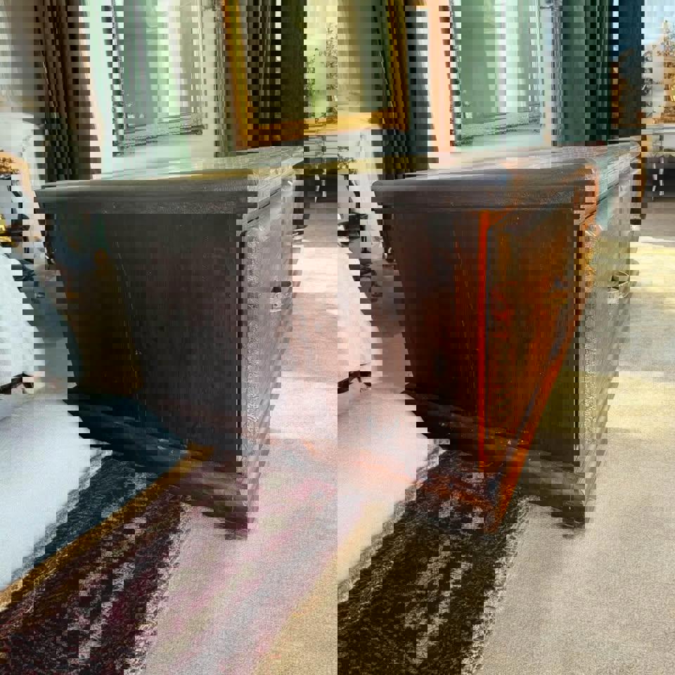 Large thick rustic wooden coffee table tv unit sideboard and a pair matching corner tables