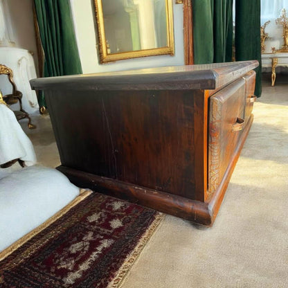 Large thick rustic wooden coffee table tv unit sideboard and a pair matching corner tables