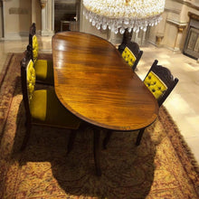Load image into Gallery viewer, (167+50) x95x75cm extendable vintage brass inlay dining table with 4 solid vintage chairs wheels
