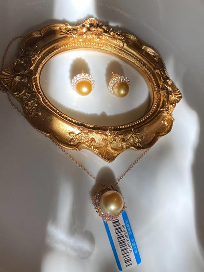 SouthSea gold natural pearl pendent earrings gold plated s925 silver ertificate