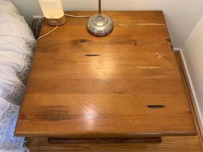 Large thick rustic wooden coffee table tv unit sideboard and a pair matching corner tables