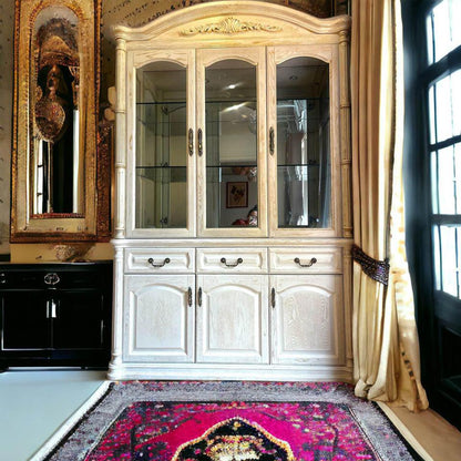 White antique style French cabinet tall boy chest of drawers full length mirror bedside tables