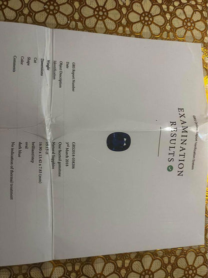 Natural sapphire 15.13ct brilliant cut Sri Lanka dark blue with GRS certificate