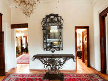Load image into Gallery viewer, Large iron and timber antique hall stand with matching mirror excellent

