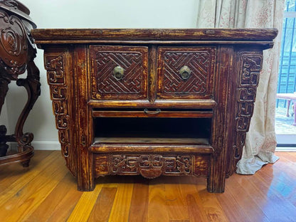 Antique Handcrafted Wooden Chest with Intricate Carvings