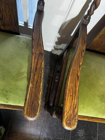 A pair of Antique solid timber chair excellent condition green velvet