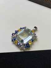 Load image into Gallery viewer, 18k gold 12.15ct aquamarine with diamonds and sapphire pendant with certificate
