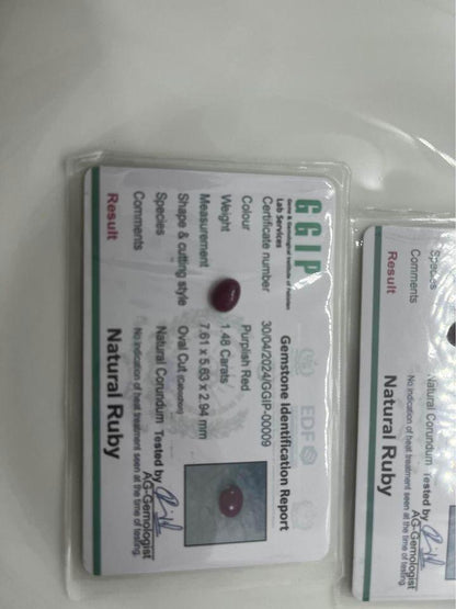 1.12 Ct and 1.48 Ct  natural ruby from Kashmir region Purplish red with certif