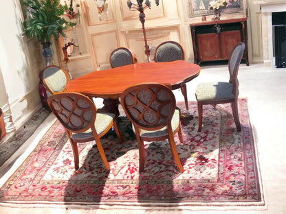 Antique solid timber oval shape dining table 175x 108x76 cm with 6 chairs