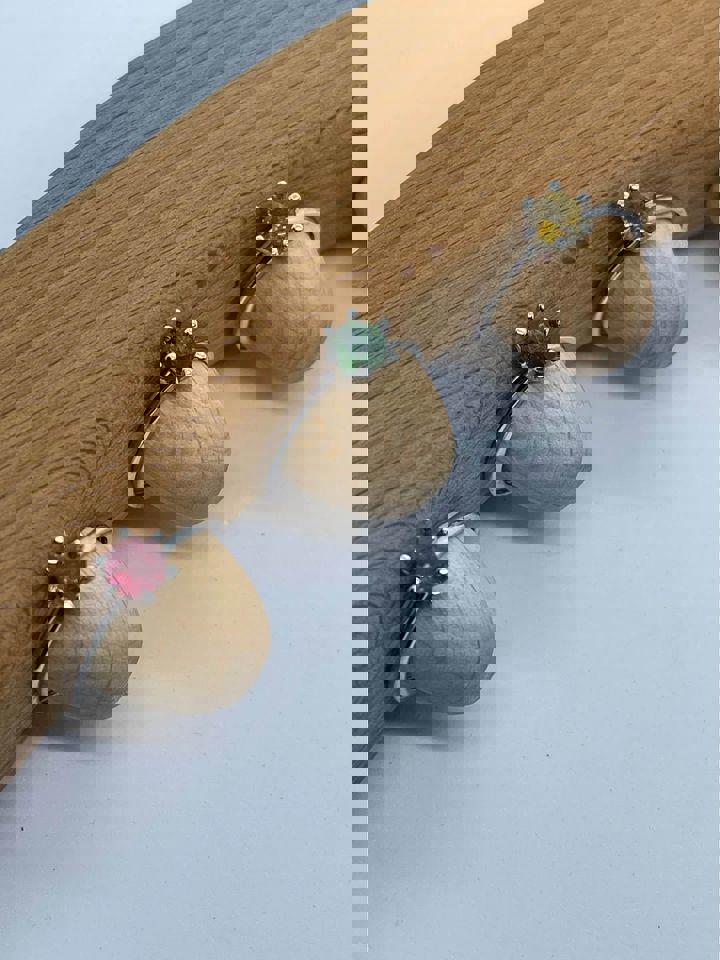 Natural Tourmaline adjustable rings sterling silver S925 Gift for her or him with Gift Box